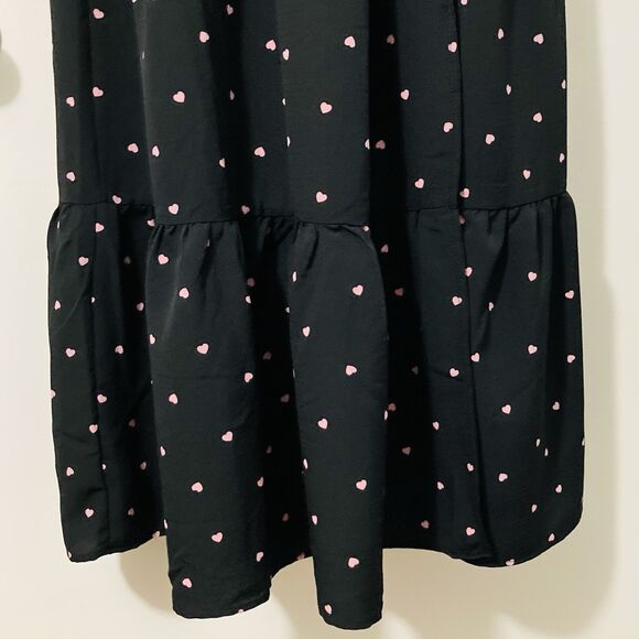 Francesca’s Size XS Ramona Heart Tiered Maxi Dress Sleeveless Smocked Black Pink - Picture 7 of 12